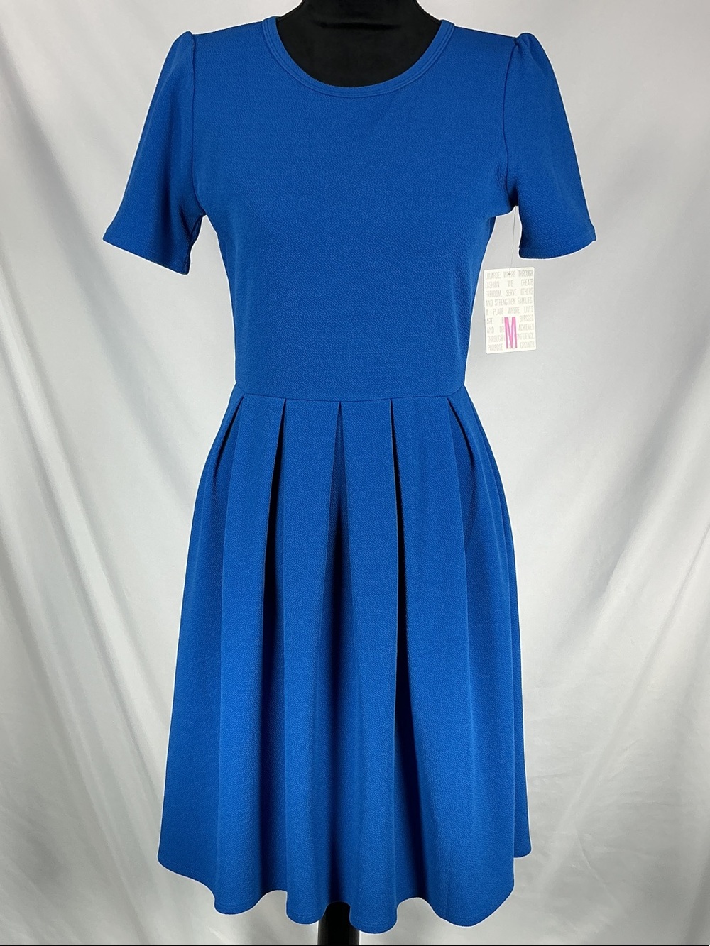 NWT LuLaRoe Amelia Dress Medium M Royal Blue Pleated Pocket Fit Flare Back Zip
